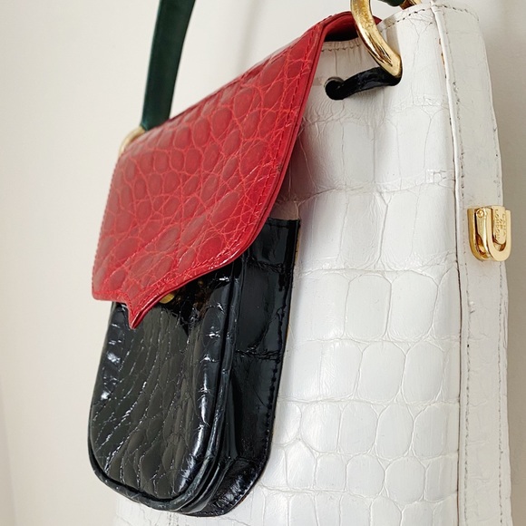 Lana Marks London Tri-Color Mini Alligator Top Handle Crossbody Bucket Bag Italy - Picture 6 of 10